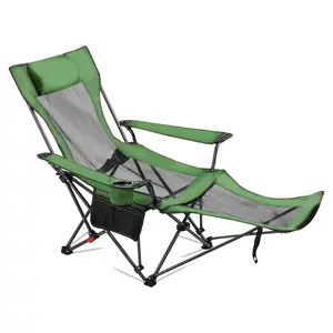 VEVOR Reclining Camping Chair, 4 Adjustable Positions, Portable Folding Lounger for Adults, Mesh Beach Chair with Headrest & Foot Rest, Supports 220 lbs, Heavy Duty Camp Chairs for Patio, Green
