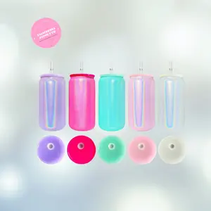 BLANK 16 oz Glitter glass can for sublimation Beer can glass with acrylic lid Drinkware Straw sublimation