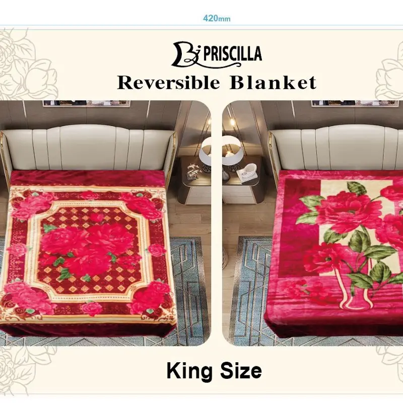 Priscilla Reversible Traditional Floral Pattern Soft Blanket - 2 Fly King Size, Versatile Design for Home or Event Use