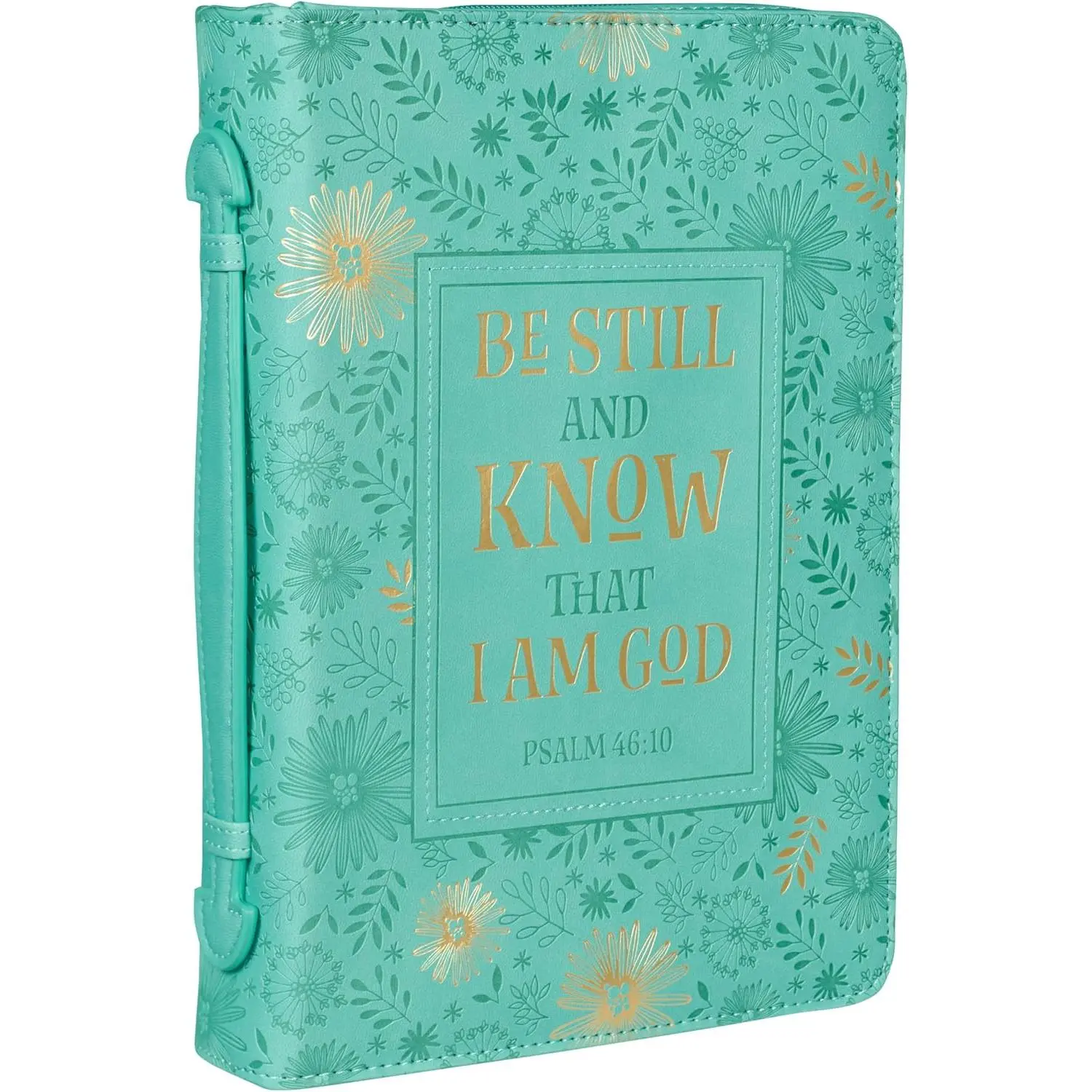 Personalized Turquoise Faux Leather Floral Pattern Bible Cover for Girls, Religious Office Stationery with Psalm 46:10 Verse, Ideal for Church & God-Centered Use, Scripture Verse