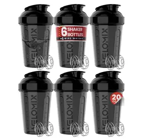 VELOMIX -6 PACK- 20 OZ Protein Shaker Bottles for Protein Mixes Shaker Cups for Protein Shakes Small Shaker Bottle Pack Shaker Cup Shakers for protein Shakes (20 OZ - 6 PACK BLACK)