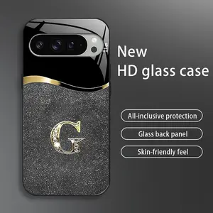 Suitable for [Google Pixel 9 Pro Xl] New high-end flashing letter glass mobile phone case New business simple metal paint electroplated glass mobile phone case Affordable anti-fall and anti-fingerprint-888