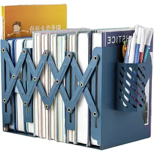 Adjustable Bookends Metal Book Ends for Heavy Book Holder Heavy Duty Bookends Nonskid Bookcase Desktop Book Organizer Binder Holder (Blue)