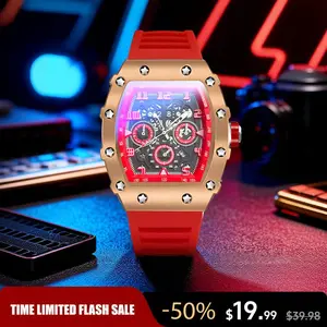 Men'S Colorful Punk Style Quartz Watch, Multi.Functional Waterproof Dual Display Wristwatch, Trendyfashion Sport Watch, Birthday Gift with Gift Boxfashionable Wristwatch Multifunctional Men Luminous Hand