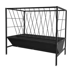 Garvee 45 Gallon Pasture Hay Feeder, Heavy Duty Steel 2-in-1 Livestock Feeder, Hay Grain Feeding with 24 Gallon Feed Pan, Livestock Feeding Trough for Sheep, Calf, Cow, Horse, Black