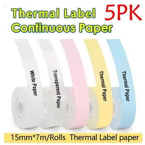 5 Rolls Color Continuous Label Roll, Thermal Label Paper, 0.59 Inch X 275 Inch, Compatible with P12/d30/d30s/d32/d35/q30/q2/hp1/b100/c70/l1/q30s/q31/q32 Printers, Shipping Labels
