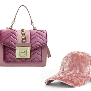 Pink Velvet Hat & Purse