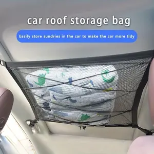 Car Ceiling Cargo Net Pocket Car Roof Storage Organizer Long Trip Camping Storage Bag Interior Accessories