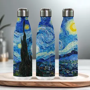 1pc 18oz insulated stainless steel outdoor water bottle, featuring a starry night by Van Gogh and an Impressionist theme, is both heat-insulating and practical, making it a perfect gift for family and friends for Christmas and holiday
