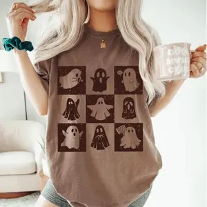 Comfort Colors Halloween T Shirt Checkerboard, Ghost Shirt, Spooky Season Outfits, Vintage Inspired Tee, Ghost Lover Gift, Checkered Spooky Retro Outfit