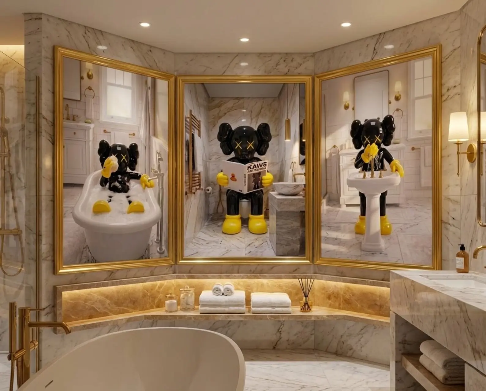 Black Yellow KAWS Graffiti Poster Set of 3 - Hypebeast Home Decor for Bathroom, Living Room