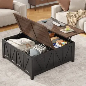 Lift Top Coffee Table 43.3" Farmhouse with Hidden Storage Compartment & Adjustable Shelves, Square Multi-Functional Coffee Table for Living Room
