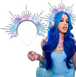 LaVenty Silver Halo Crown Headpiece Mermaid Headband Seashell Crown Spiked Headband Siren Costume Women Christmas Cosplay Renaissance