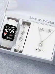 Women's Sporty Quartz Exquisite Watch Set, Rectangle Analog Digital Display, Plastic Case, Clasp Closure, Perfect Gift for All Occasions
