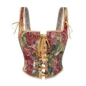 Parlsdy Halloween Form Fitting Corset Top Renaissance Style Clothing Women's Vintage Floral Renaissance Corset Tops with Lace-Up Closure Suitable for Women Halloween Gothic Party Outfit 73028-ZC1