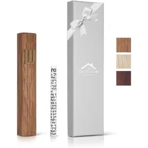A&S Mezuzot Wood Mezuzah Case with Scroll for Door Modern/Traditional Design, Easy Peel and Stick Mezuzah Cover, Home Blessing and Protection Houswarming Gift (Oak+ Gold, 7 Inches)