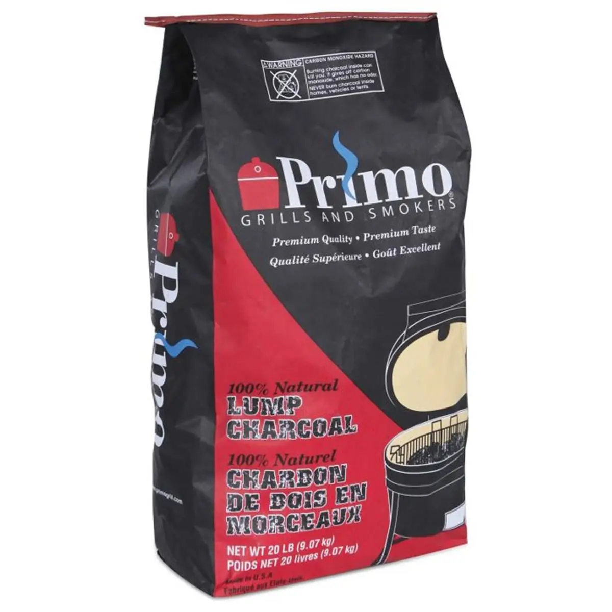 212 MAIN Primo Natural Hardwood Lump Charcoal Bag - 20 lbs Lump Form, Efficient Burning, Hotter for Better Quality, for Barbecue Grills