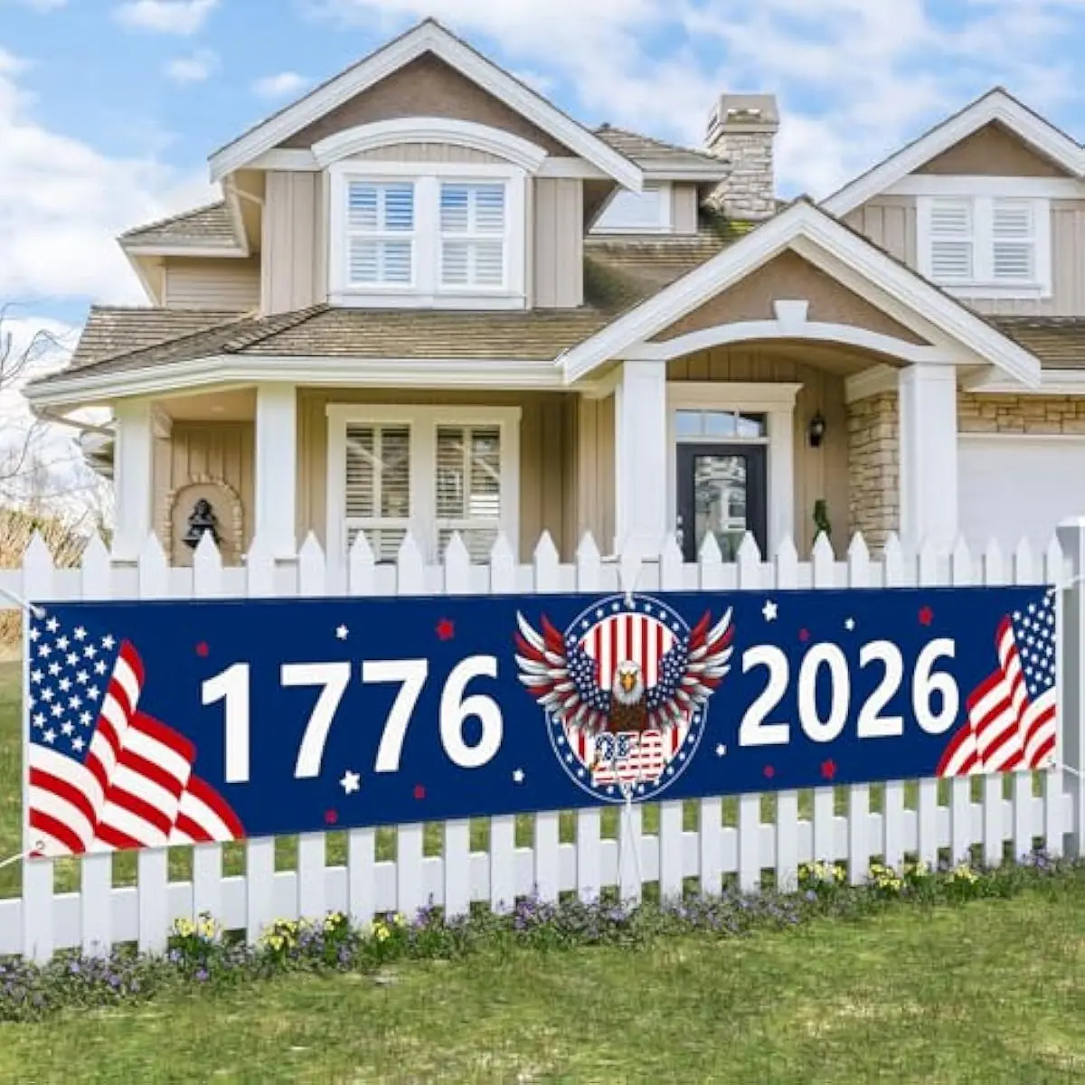 USA 250th Anniversary Bunting Banner 1776-2026, American Flag Eagle Patriotic Decorations, Large Outdoor Indoor Yard Porch Hanging Sign for July 4th Memorial Day Veterans Day Party Supplies