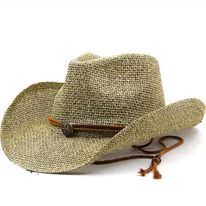 Simple handmade western denim straw hat top hat outdoor beach hat