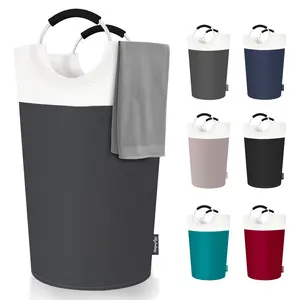 Two-Tone Color Block 90L Collapsible Laundry Basket | Freestanding Tall Clothes Hamper, Foldable Washing Bin with Soft Handle