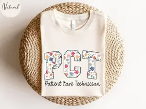 Floral PCT Nurse Shirt, Flower PCT Nurse T-shirt, Patient Care Technician T shirt, Nurse Appreciation T shirt Cotton Menswear
