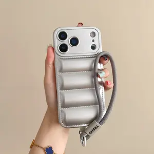 Puffer Phone Case With Lanyard Minimalist Dopamine Color Protective Cover For IPhone 7 8 X 11 12 13 14 15 16 17 Pro Max Plus Air