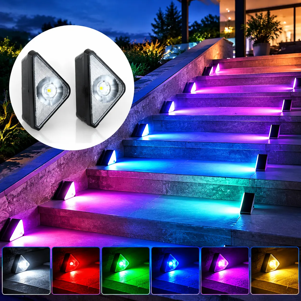 Solar Step Lights Outdoor, 2/4/6 Pack Solar Stair Lights Waterproof, Warm White/7 RGB Colors Deck Lighting for Outside Garden Stair, Deck, Fence, Front Step, Front Porch, and Patio Decor