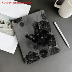 1 Piece Reflective Black And White Butterfly Print Protective Folio Tablet Cases With Pen Holder,Compatible With IPad 10.9/10.2/ Air 5th Gen/Pro11/10th/9.7/Air 2/ (7th Gen)/ (8th Gen)/ Air 4/5/ Pro 11/ 10th Generation 10.9-Inch 2022 Smart Case/ Air 13(M3