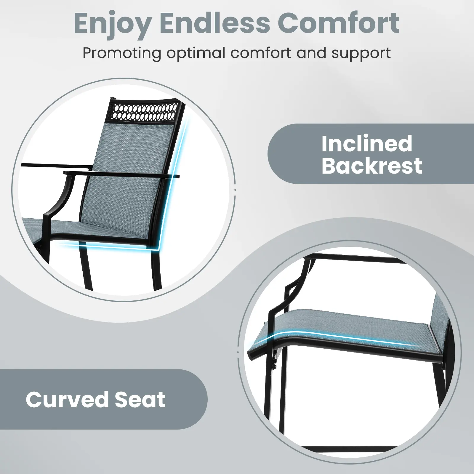 COSTWAY - Outdoor Counter Stools Set of 2 Heavy-Duty Barstools with Footrest and Armrests-Blue