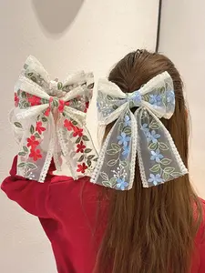 3pcs women's flower bow hair clips, sweet mesh lace embroidered Super Cute Clips, suitable for weddings, parties, lawns, vacations, campuses, gifts, daily casual hair accessories