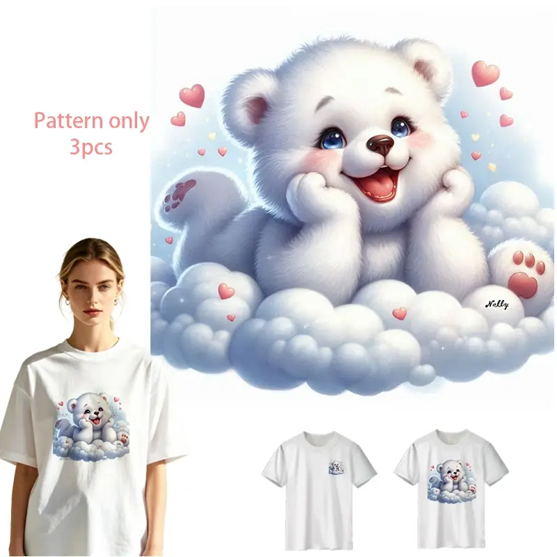 Cute Bear DTF Heat Transfer Vinyl Sticker, DIY Iron-On Design, Durable PVC Material, Machine Washable, Pattern Only