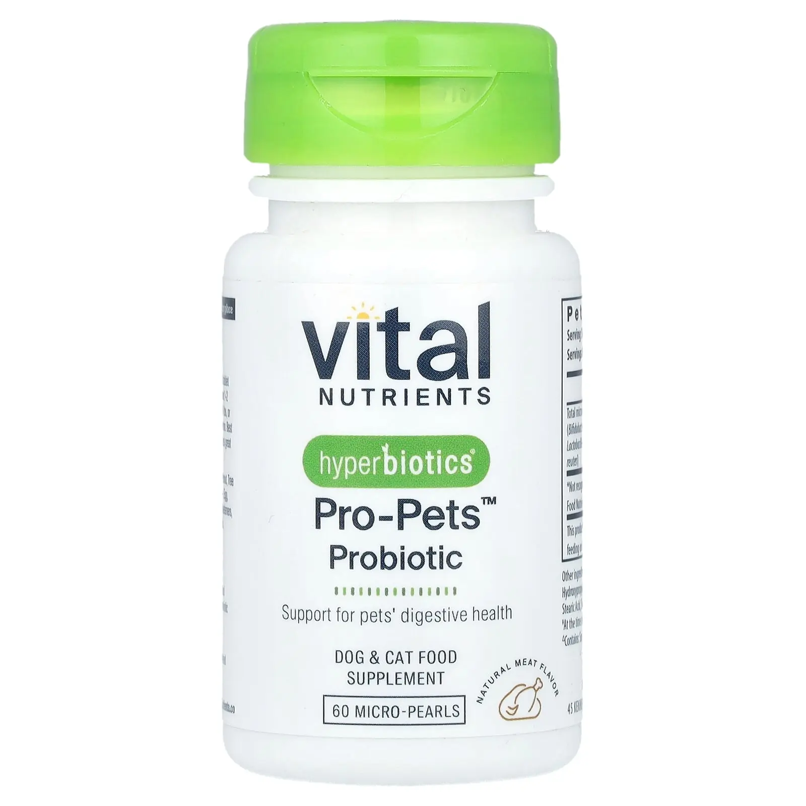 Vital Nutrients Hyperbiotics®, Pro-Pets™ Probiotic, For Dogs & Cats, Natural Meat, 60 Micro-Pearls
