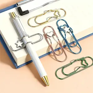 9 Pcs Heart Shaped Metal Pen Clip - Heart, cross, five-pointed star,Portable Large Size Holder,for Notebook, Planner Accessories,Book Journal Office School Accessories