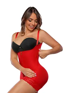 Stagmi Women's High Compression Cachetero Cut Shapewear (SMI7086, Red) - E-Vitamin Lycra, Removable Side Bars, Lace Design, Front Close, Elegant Feminine Figure Support & Enhancement