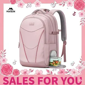MATEIN Women's Laptop Backpack with Insulated Lunch Compartment, 17.3 Inch Waterproof Work Backpack for Office Commute, RFID Pocket Teacher Nurse Travel Bag, Pink