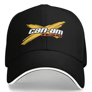 Everyday Comfort |   Can-Am Team X Printed Baseball Cap - Lightweight Polyester Trucker Hat, Black with White & Yellow Logo, Hand-Washable for Casual & Outdoor Sports Wear, Casual Wear Cap |   Casual Trucker Hat |   Polyester Cap