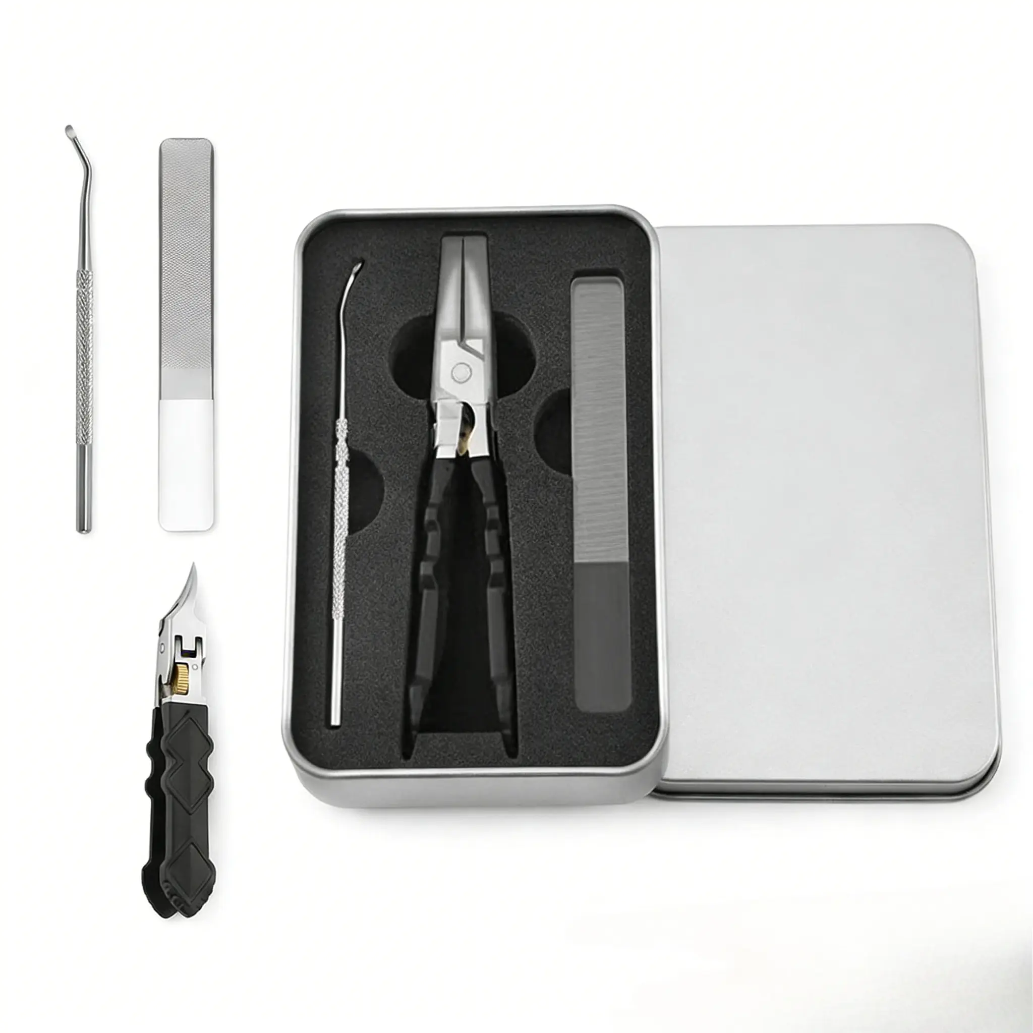 Black Anti-Slip Handle Nail Clipper Set, Ultra-Sharp Tips for Precision Thick Toenail Access, Professional Nail Care Pedicure Tool for Men, Seniors, Plastic, Thick Nails