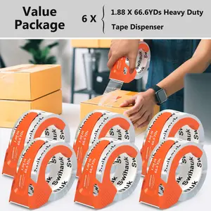 6 Pack 1.18 in x 66.6 yds - Heavy Duty Packing Tape with Dispenser Combo, Clear Shipping Tape, Packaging Tape, Package Tape for Shipping Moving Storage and Mailing,Total 400 yds