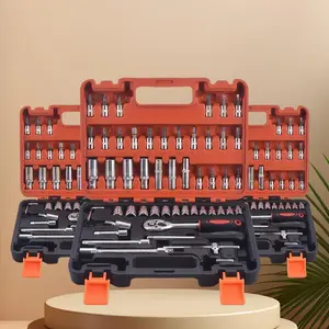 53-Piece Stainless Steel Multifunctional Wrench Set - 1/4"-Ratchet, Socket & Combination Wrenches, Mixed-Color Uncharged Repair Kit with Storage Case for Car, Home Maintenance, Ratchet Combination Wrenches