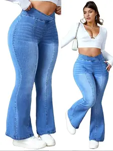 Plus Size Women's Stretchy Woven Denim Jeans, Comfortable High Waist Fit Jeans for Daily Wear & Casual, Stylish Trouser Design for All Seasons