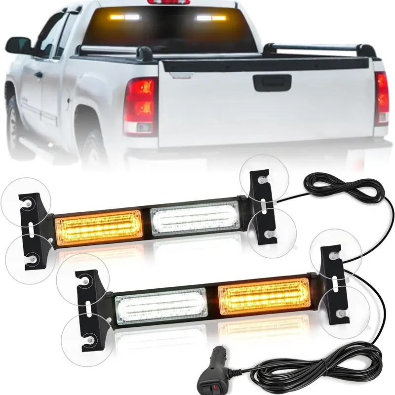 Nilight 40LED Amber White Tool-Free 10 Suction Cups ABS/PC Strobe Light Kit - 3Pin Waterproof, Adjustable Brackets Fine-Tune Angle, Dash Safety Flashing Traffic Advisor for Truck Interior Front/Rear Windshield, LED Car Lights, Truck Accessories