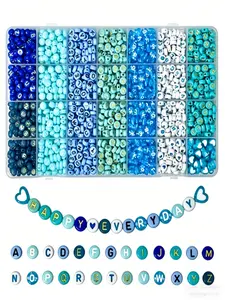 1600pcs Acrylic Beads Set, Blue Letter Heart Shapes, DIY Jewelry Making Kit, Includes Large Storage Box, Perfect Valentine Gift