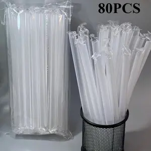 80 Large Clear Bubble Tea Straws, Thickened Wide Jumbo Drinking Straws for Boba Milk Tea, Slush, Juice, Smoothies, Milkshakes, Shaved Ice and Cold Drinks, Beverage Accessories for Takeout and Drink Service