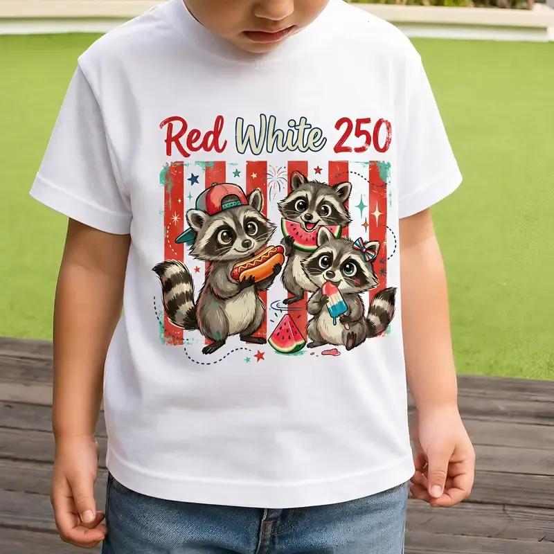 Red White 250 Raccoon Patriotic T-Shirt, Cute Fourth Of July Animal Shirt, USA Independence Day Graphic Tee, Freedom Party Outfit, 250 Anniversary USA Shirt, Independence Day Tee, Youth and Adult T-shirt, Matching Family clothing
