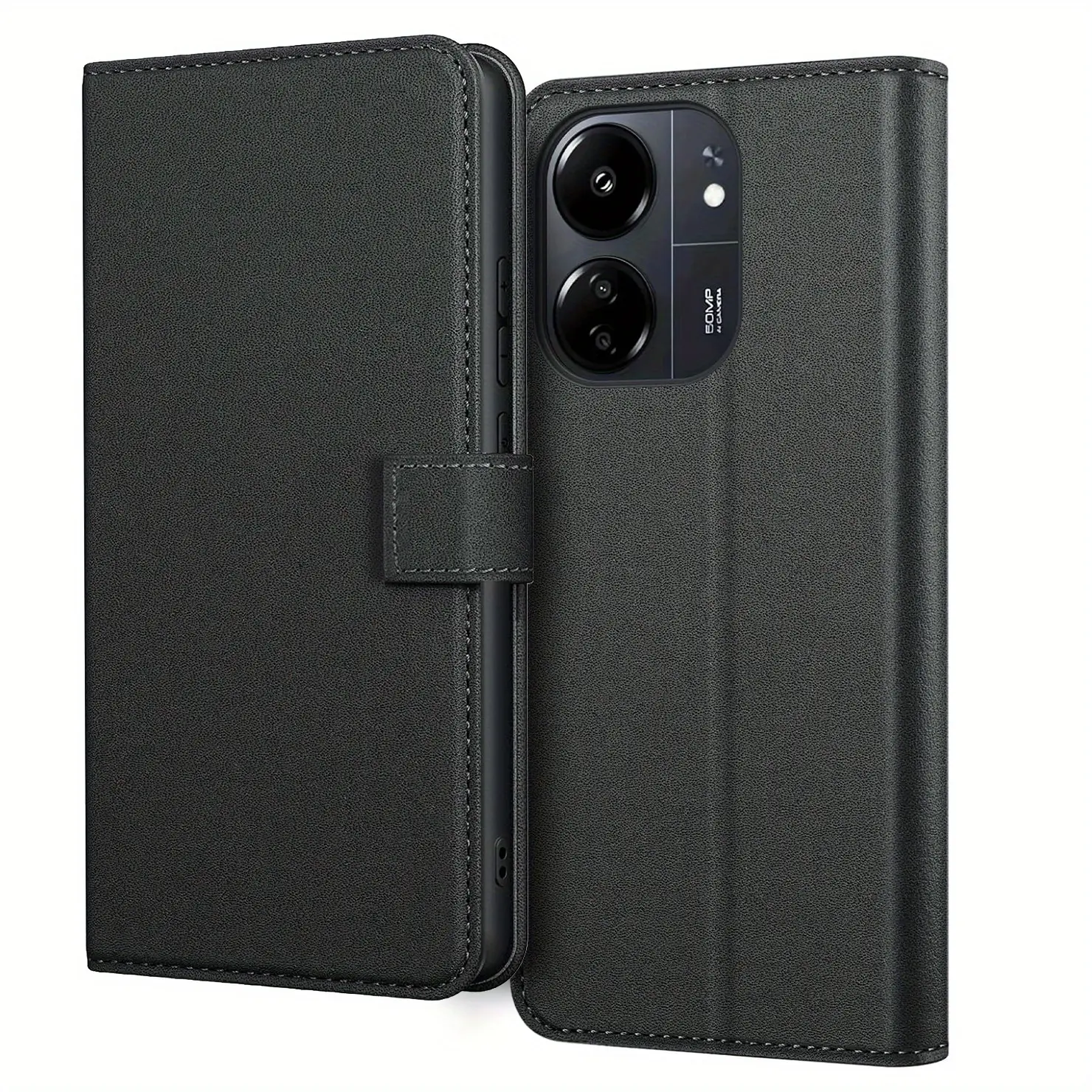 Mobile Phone Case For Xiaomi Redmi 13C / Poco C65, With Kickstand PU Leather Card Slot Black Wallet Flip Protective Phone Case Cover Accessories