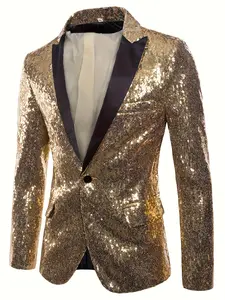 Men's Solid Color Sequined Blazer Jacket, Suit Jacket, Party Wear, Performance, Disco Clothing, Christmas Gift Idea, Stylish Men's Fashion Outerwear
