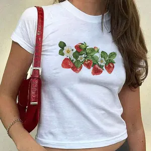 Strawberry Baby Tee Vintage Fruit Baby Tee Fruit Graphic Y2k 2000's Baby Tee 90s Style Clothing