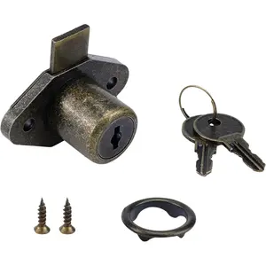 Antique Bronze Drawer Locks with Keys, Sturdy File Cabinet Lock Replacement for Dresser Desk DIY Wooden Box, Pack of 1