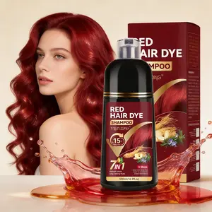 Hair Dye Shampoo 7-in-1, Natural Red Coverage, Cover Gray Hairs, Covering Grey Hair, Herbal Essence, Ginseng Extract, Herbal Care, Salon-Quality Results