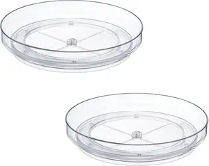 2 Pack 9 Inch Clear Acrylic Lazy Susan Organizer, Non-Skid Turntable for Cabinet, Kitchen, Pantry, Bathroom, Rotating Spice Rack Plastic Case Vanity Hand